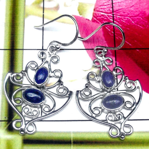 Lapis G - FLE993-Two Stone 925 Sterling Silver Filigree Earring