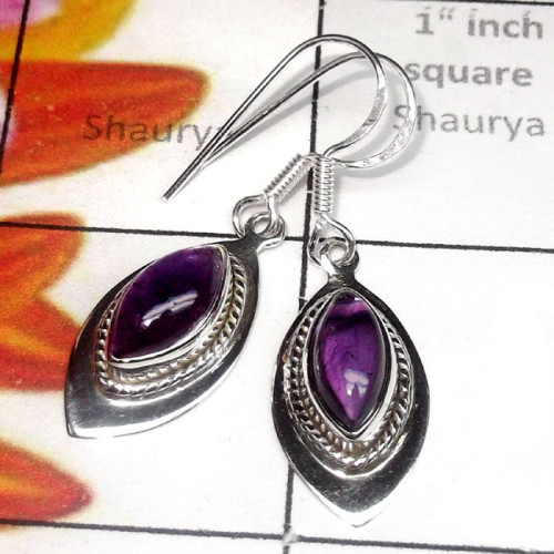 Amethyst cab A - SDE896-Sterling Silver Single Stone Lightweight Earring Amethyst cab A - SDE896-Sterling Silver Single Stone Lightweight Earring