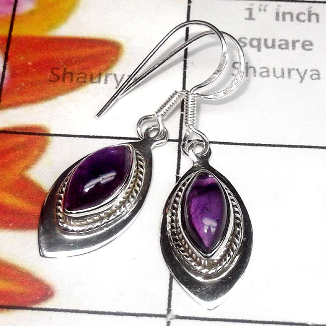 Amethyst cab A - SDE896-Sterling Silver Single Stone Lightweight Earring
