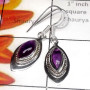 Amethyst cab A - SDE896-Sterling Silver Single Stone Lightweight Earring