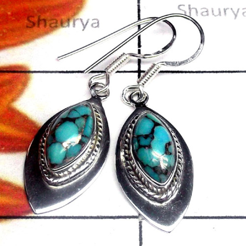Blue Copper Turquoise F - SDE896-Sterling Silver Single Stone Lightweight Earring Blue Copper Turquoise F - SDE896-Sterling Silver Single Stone Lightweight Earring