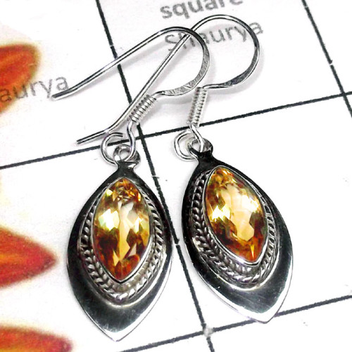 Citrine cut H - SDE896-Sterling Silver Single Stone Lightweight Earring Citrine cut H - SDE896-Sterling Silver Single Stone Lightweight Earring