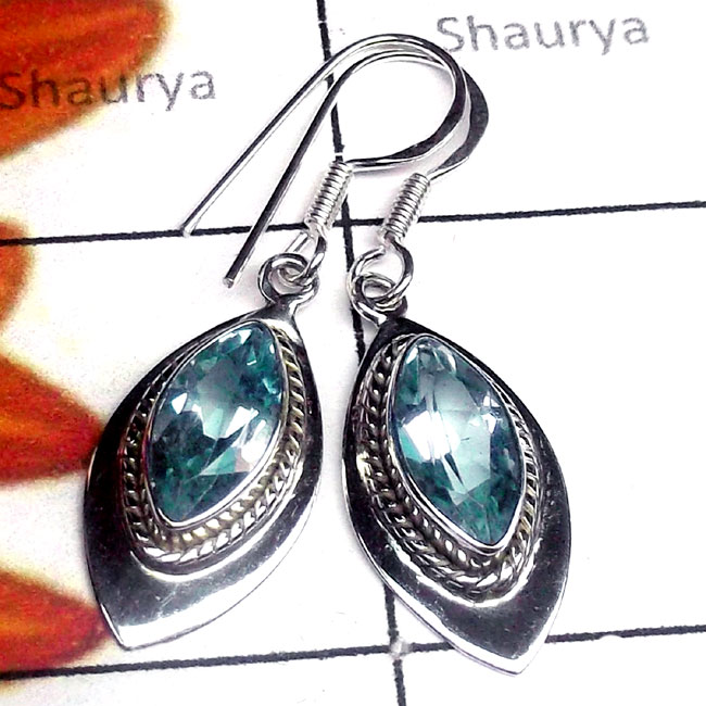 Blue Topaz Cut O - SDE896-Sterling Silver Single Stone Lightweight Earring Blue Topaz Cut O - SDE896-Sterling Silver Single Stone Lightweight Earring