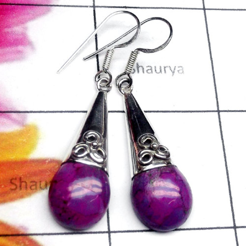 Purple Turquoise E - SDE895-925 Exclusive Silver Semiprecious Gemstone Designer Earri Purple Turquoise E - SDE895-925 Exclusive Silver Semiprecious Gemstone Designer Earri