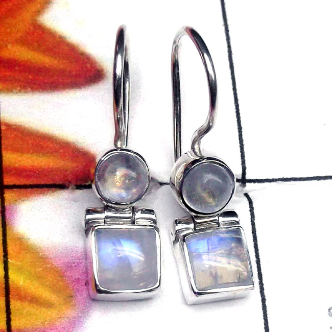 Rainbow A - SPE986-Two Stone Lightweight 925 Plain Silver Earring