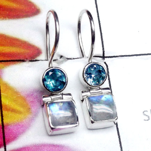 Rainbow G - SPE986-Two Stone Lightweight 925 Plain Silver Earring Rainbow G - SPE986-Two Stone Lightweight 925 Plain Silver Earring