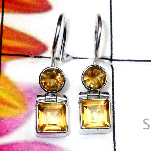 Citrine O - SPE986-Two Stone Lightweight 925 Plain Silver Earring