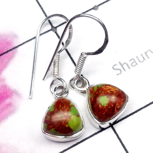 Green Turquoise A - SPE985-925 Silver Semiprecious Gemstone Lightweight Earring