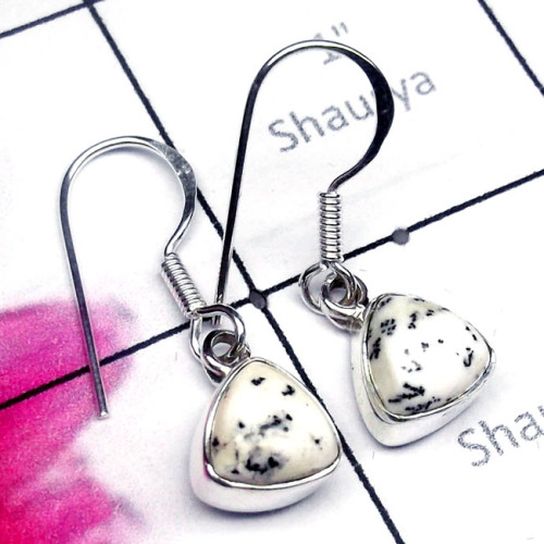 Dendritic Agate B - SPE985-925 Silver Semiprecious Gemstone Lightweight Earring