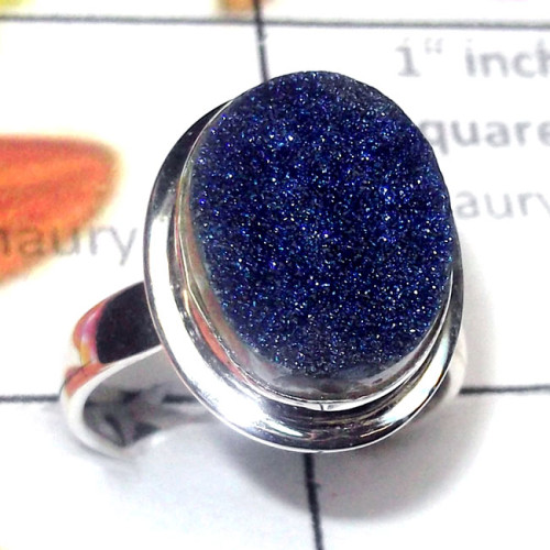 Flat Druzy E - PSR958-Semiprecious Gemstone 925 Plain Silver Ring Flat Druzy E - PSR958-Semiprecious Gemstone 925 Plain Silver Ring