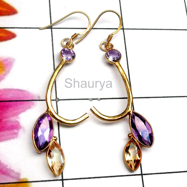 Multi Cut Gmestone A - SGE977-925 Silver Gold Plated Matt Finish Wholesale Earring Multi Cut Gmestone A - SGE977-925 Silver Gold Plated Matt Finish Wholesale Earring