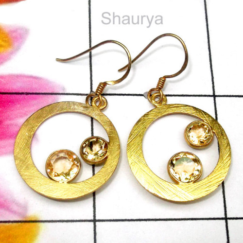 Citrine C - SGE977-925 Silver Gold Plated Matt Finish Wholesale Earring Citrine C - SGE977-925 Silver Gold Plated Matt Finish Wholesale Earring