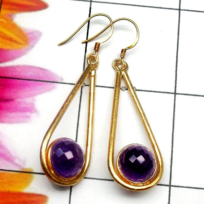 Amethyst F - SGE977-925 Silver Gold Plated Matt Finish Wholesale Earring Amethyst F - SGE977-925 Silver Gold Plated Matt Finish Wholesale Earring