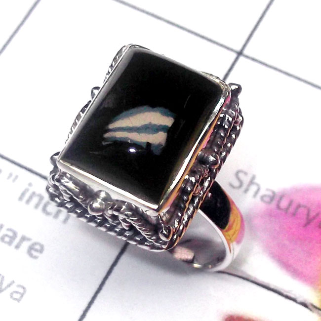 Black Onyx A - SDR923-Cab Gemstone 925 Sterling Silver Designer Ring Black Onyx A - SDR923-Cab Gemstone 925 Sterling Silver Designer Ring