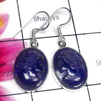 Cameo Lapis B - XSE999-Lapis Cameo 925 Sterling Silver Exclusive Earring Cameo Lapis B - XSE999-Lapis Cameo 925 Sterling Silver Exclusive Earring