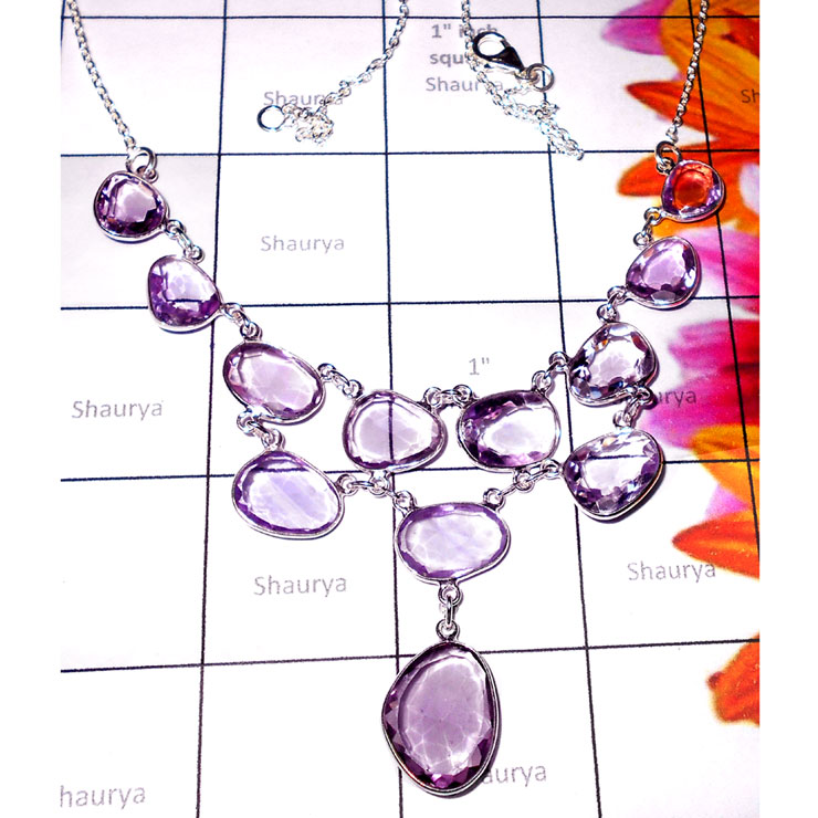 Amethyst Cut O - BZN999-Unique Design Bejal Necklace with 925 Sterling & Amethyst Amethyst Cut O - BZN999-Unique Design Bejal Necklace with 925 Sterling & Amethyst