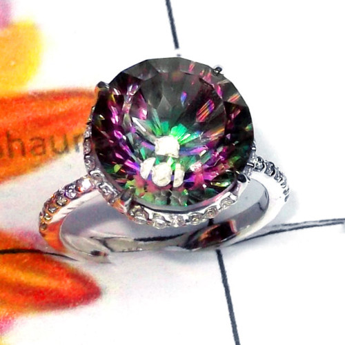 Mystic F - SFR996-Lightweight Cut Gemstone n CZ Sterling Silver Fine Ring Mystic F - SFR996-Lightweight Cut Gemstone n CZ Sterling Silver Fine Ring