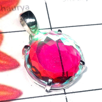 Rainbow Mystic G - SPS970-925 Sterling Silver Cut Gemstone Prong Setting Pendant Rainbow Mystic G - SPS970-925 Sterling Silver Cut Gemstone Prong Setting Pendant