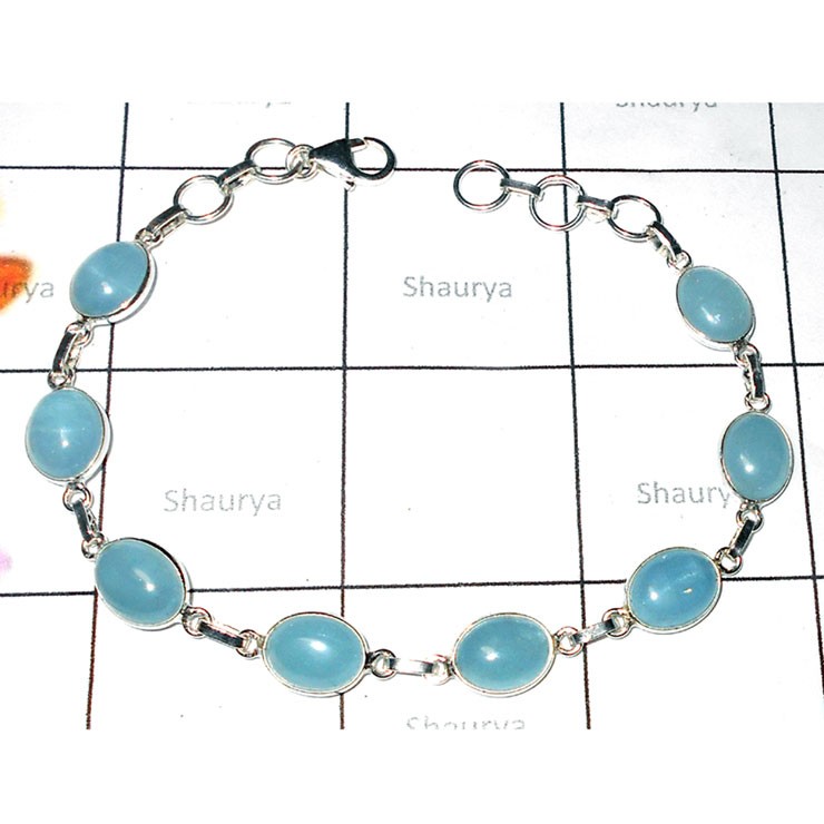 Aquamarine cab B - SBB969-Cabochon gems with 925 sterling silver Bejal Bracelets Aquamarine cab B - SBB969-Cabochon gems with 925 sterling silver Bejal Bracelets