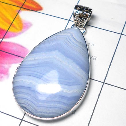Blue lace Agate B - ISP918-925 Sterling silver Blue lace Agate plain Pendants Blue lace Agate B - ISP918-925 Sterling silver Blue lace Agate plain Pendants