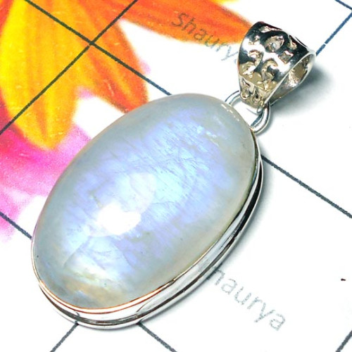Rainbow Moonstone O - ISP916-Wholesale silver Rainbow moonstone Pendants Collection