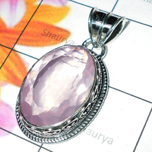 Rose quartz O - CMJ987- Faceted Rose quartz gems Pendants