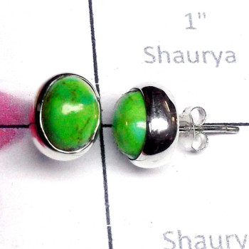 Green Turquoise B - SSE989-Cab Gemstone 925 Silver Lightweight Stud Earring