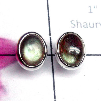 Labradorite C - SSE989-Cab Gemstone 925 Silver Lightweight Stud Earring