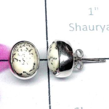 Dendritic Agate O - SSE989-Cab Gemstone 925 Silver Lightweight Stud Earring