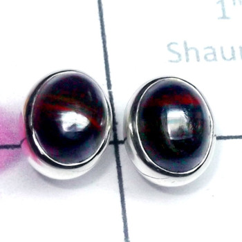 Iron Tiger A - SSE987-Small Size Cab Gemstone 925 Silver Elegant Stud Earring