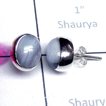 Blue Lace Agate B - SSE987-Small Size Cab Gemstone 925 Silver Elegant Stud Earring