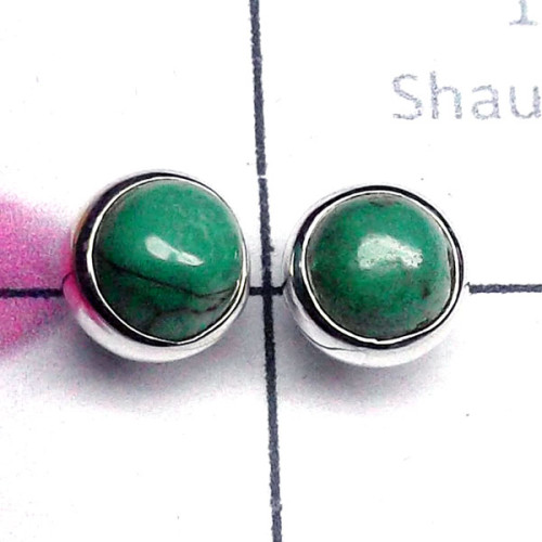 Tibet Turquoise A - SSE986-Lightweight 925 Sterling Silver Cab Gemstone Stud Earring