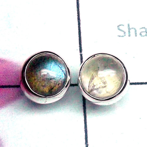 Labradorite D - SSE986-Lightweight 925 Sterling Silver Cab Gemstone Stud Earring