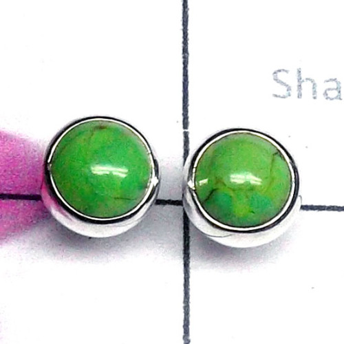 Green Turquoise F - SSE986-Lightweight 925 Sterling Silver Cab Gemstone Stud Earring