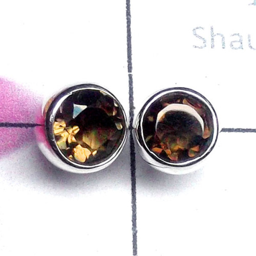 Smokey A - SSE985-Multi Cut Gemstone Made in 925 Silver Small Stud Earring