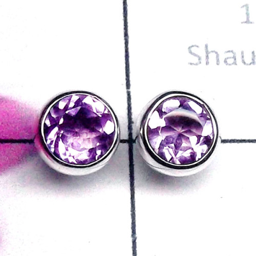Amethyst B - SSE985-Multi Cut Gemstone Made in 925 Silver Small Stud Earring