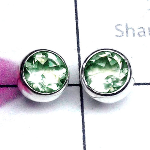 Green Amethyst D - SSE985-Multi Cut Gemstone Made in 925 Silver Small Stud Earring