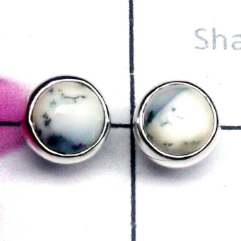 Dendritic Agate A - SSE984-Exclusive 925 Silver Trendy Cab Stud Earring