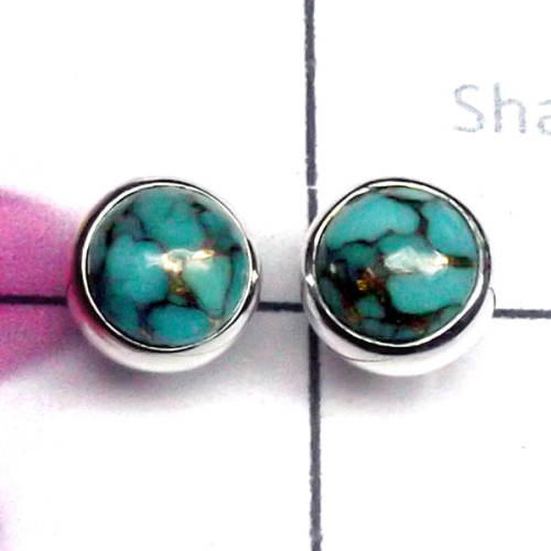 Blue copper Turquoise B - SSE984-Exclusive 925 Silver Trendy Cab Stud Earring Blue copper Turquoise B - SSE984-Exclusive 925 Silver Trendy Cab Stud Earring