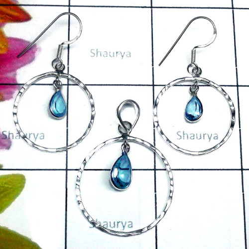 Blue Topaz D - SCS995-Cut Gemstone 925 Sterling Silver Lightweight 2 Pcs. Bejal Blue Topaz D - SCS995-Cut Gemstone 925 Sterling Silver Lightweight 2 Pcs. Bejal