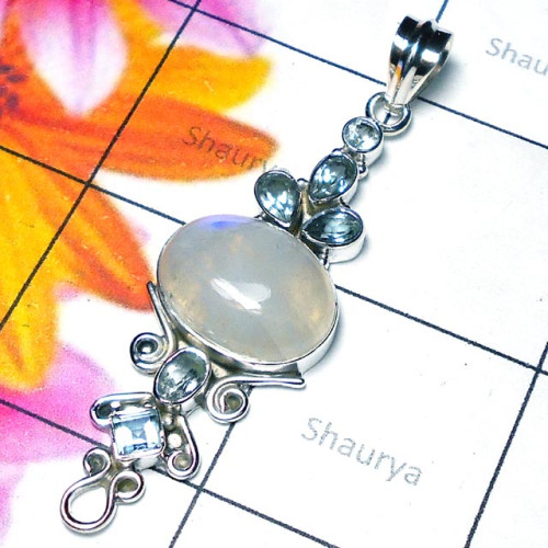 Rainbow Moonstone B - CMJ985-Cool Rainbow moonstone gems silver Pendant Rainbow Moonstone B - CMJ985-Cool Rainbow moonstone gems silver Pendant