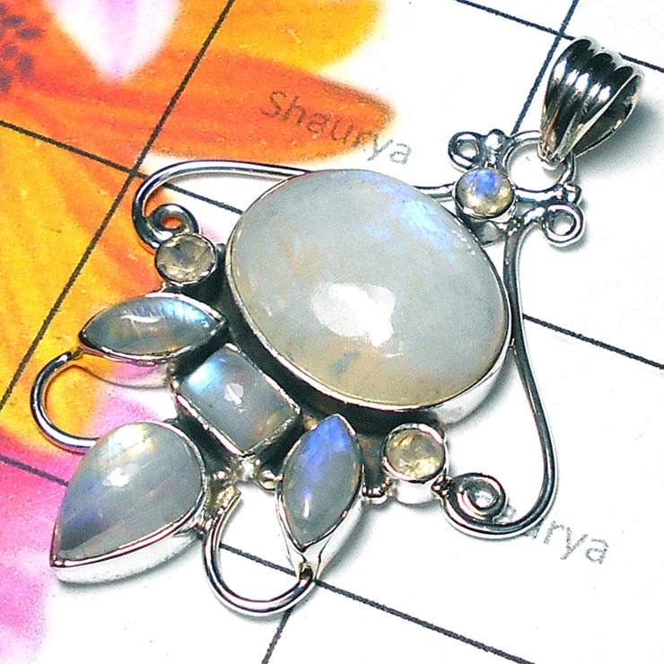 Rainbow Moonstone O - CMJ985-Cool Rainbow moonstone gems silver Pendant Rainbow Moonstone O - CMJ985-Cool Rainbow moonstone gems silver Pendant