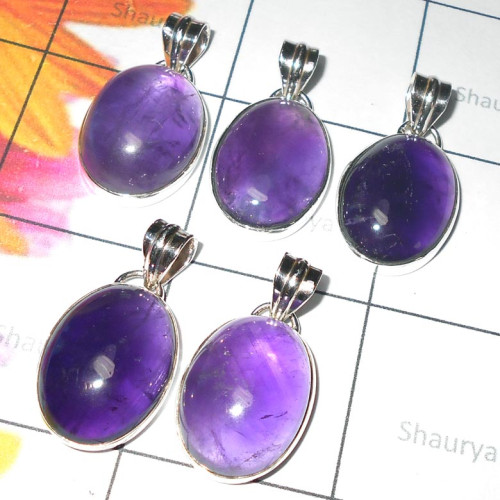 Amethyst cab  C - SVP947- 925 Sterling silver Pendants Value Pack