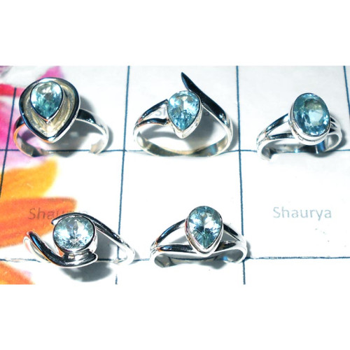 Blue Topaz A - SVP945-925 Sterling silver Garnet cut gems Ring