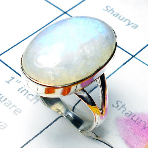 Rainbow Moonstone B - PSR951-Blue fire Rainbow moonstone Rings Plain setting Rainbow Moonstone B - PSR951-Blue fire Rainbow moonstone Rings Plain setting