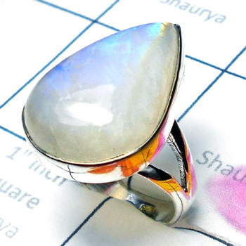 Rainbow Moonstone E - PSR951-Blue fire Rainbow moonstone Rings Plain setting Rainbow Moonstone E - PSR951-Blue fire Rainbow moonstone Rings Plain setting