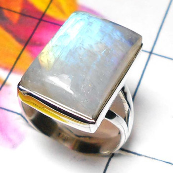 Rainbow moonstone H - PSR951-Blue fire Rainbow moonstone Rings Plain setting Rainbow moonstone H - PSR951-Blue fire Rainbow moonstone Rings Plain setting