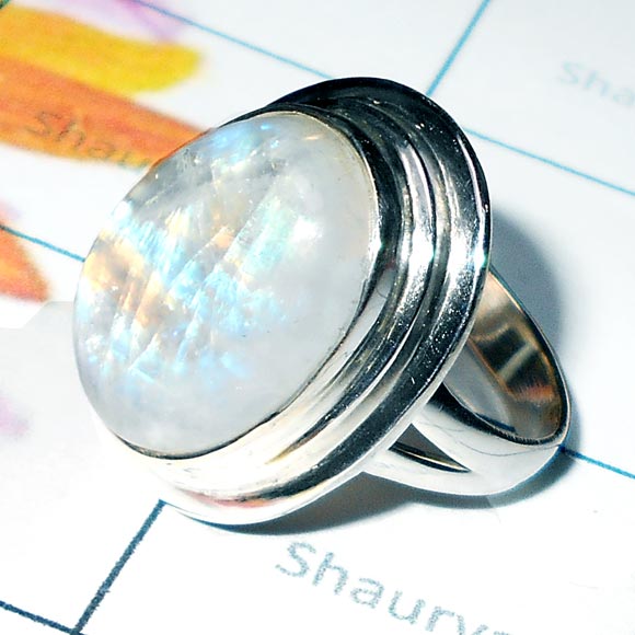 Rainbow Moonstone O - PSR951-Blue fire Rainbow moonstone Rings Plain setting Rainbow Moonstone O - PSR951-Blue fire Rainbow moonstone Rings Plain setting