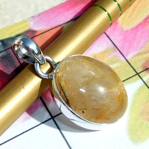Golden Rutile B - GRT997-Golden Rutile Cab Gemstone 925 Exclusive Silver Elegant P