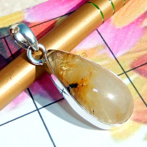 Golden Rutile O - GRT997-Golden Rutile Cab Gemstone 925 Exclusive Silver Elegant P